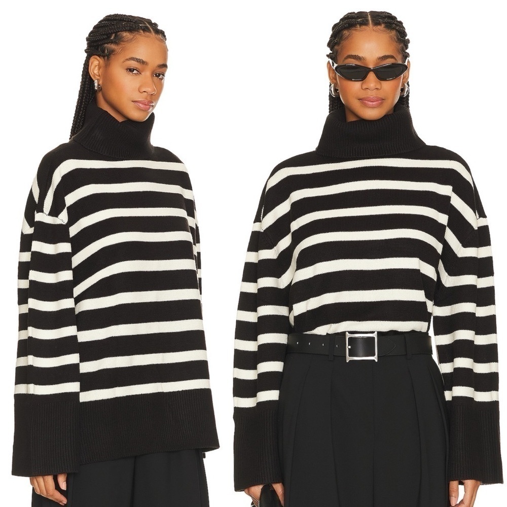 WeWoreWhat- Striped Turtle Neck Black & Ecru Size L / XL Oversize Winter Basic